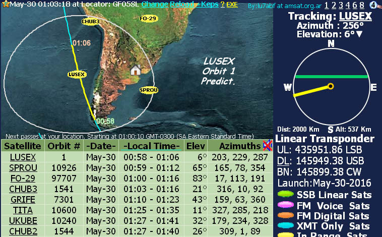 Lusex first Orbit calculation Click for more passes